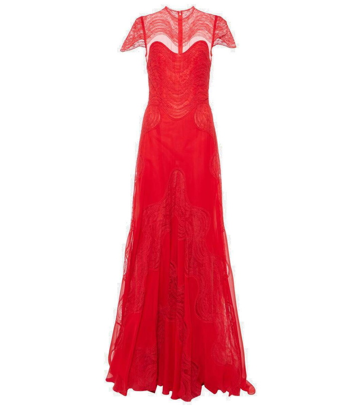 Photo: Costarellos Dante lace-trimmed silk georgette gown