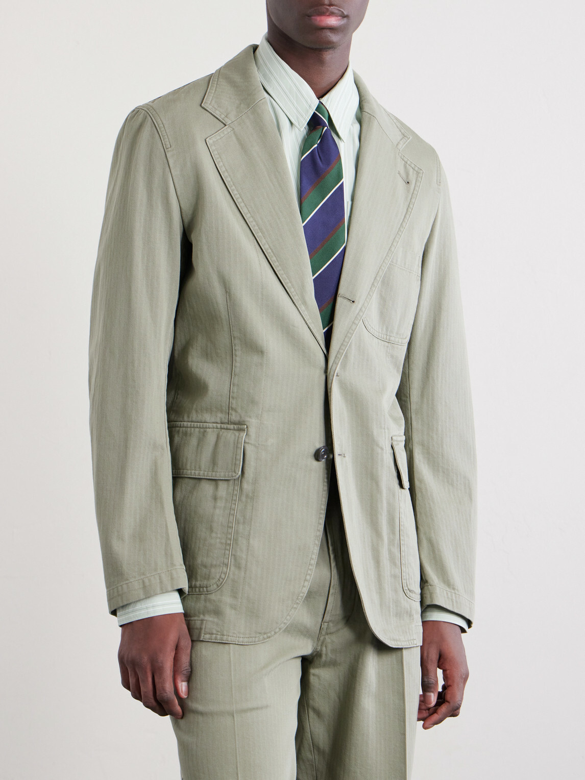 Drake's - Games Herringbone Cotton Suit Jacket - Green Drake's Drake's - Games Herringbone Cotton Suit Jacket - Green Drake's