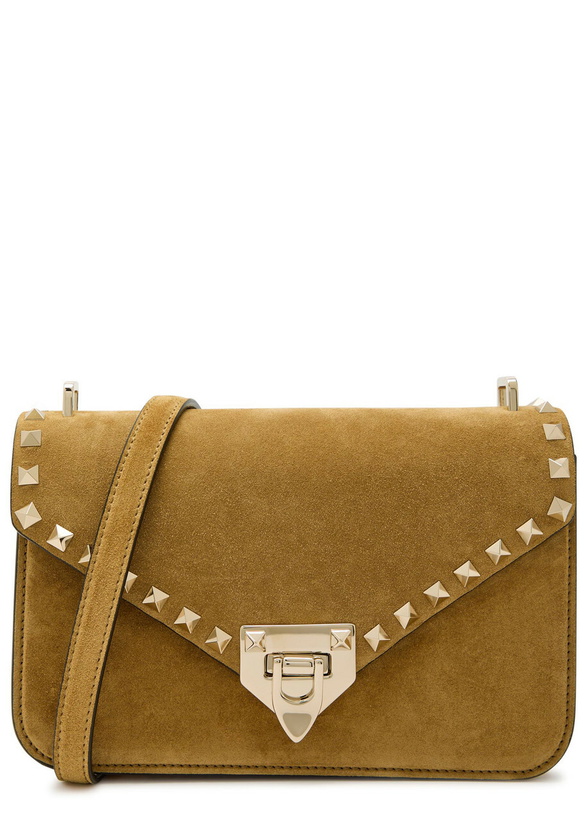 Photo: Valentino Garavani Rockstud Small Suede Shoulder bag - Beige - One Size