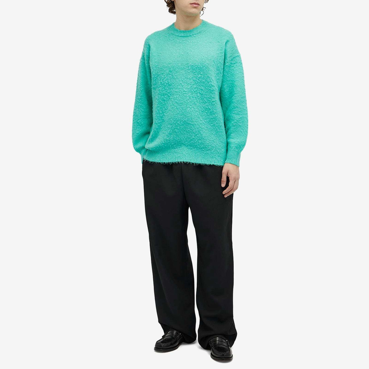 Auralee Men's Brushed Wool Cashmere Crew Knit in Aqua Green Auralee