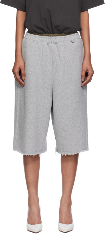 Photo: Pushbutton Gray Graphic Printed Bermuda Sweat Shorts