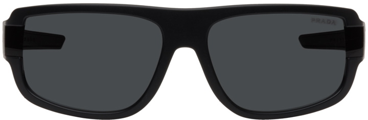 Photo: Prada Eyewear Black Linea Rossa Rectangular Sunglasses