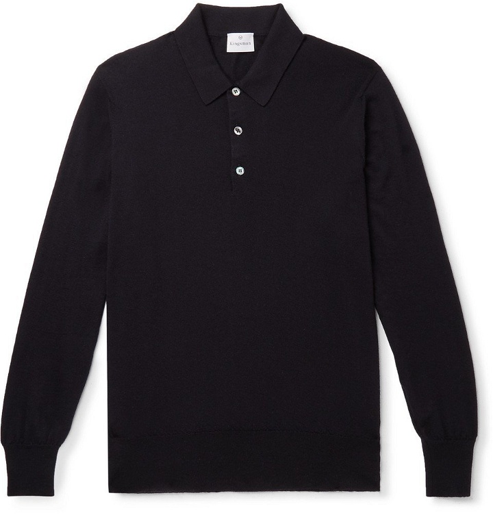Photo: Kingsman - Knitted Cashmere Polo Shirt - Midnight blue