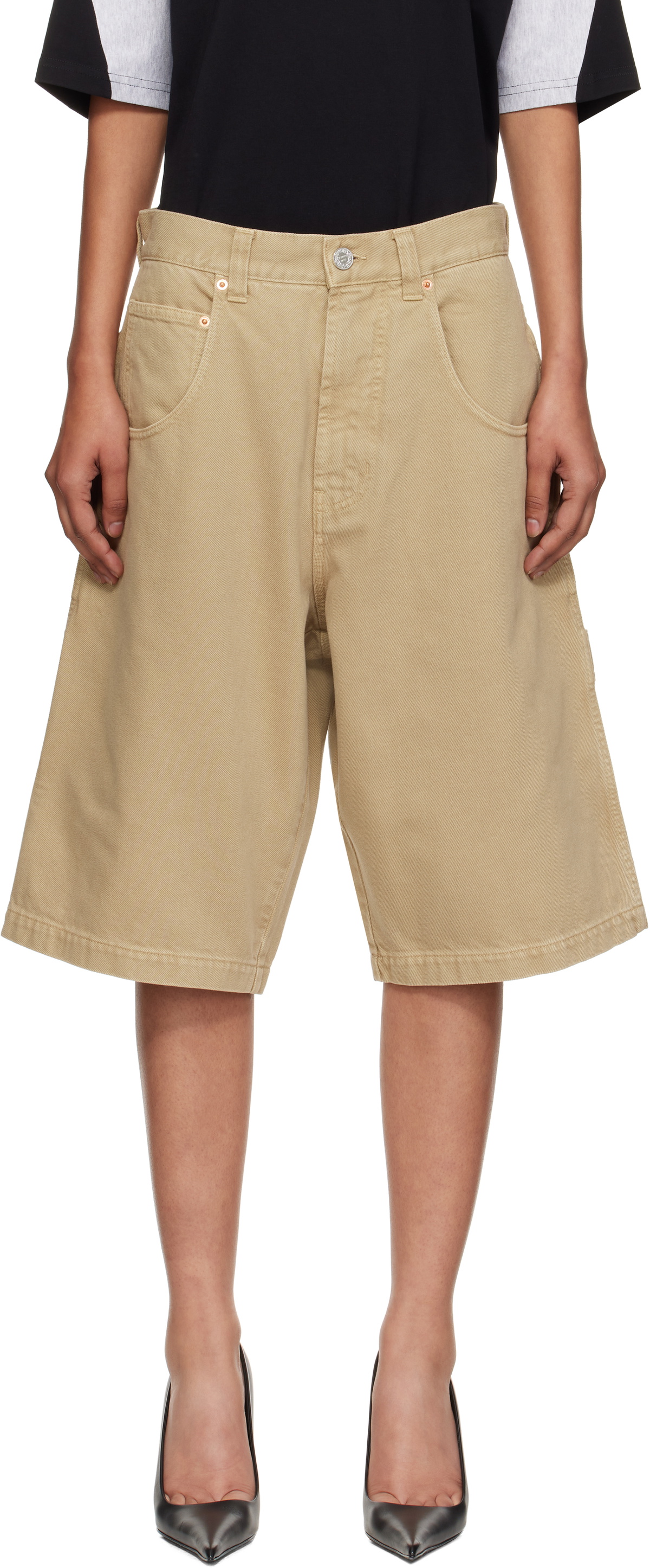 VETEMENTS Beige Hip-Hop Denim Shorts