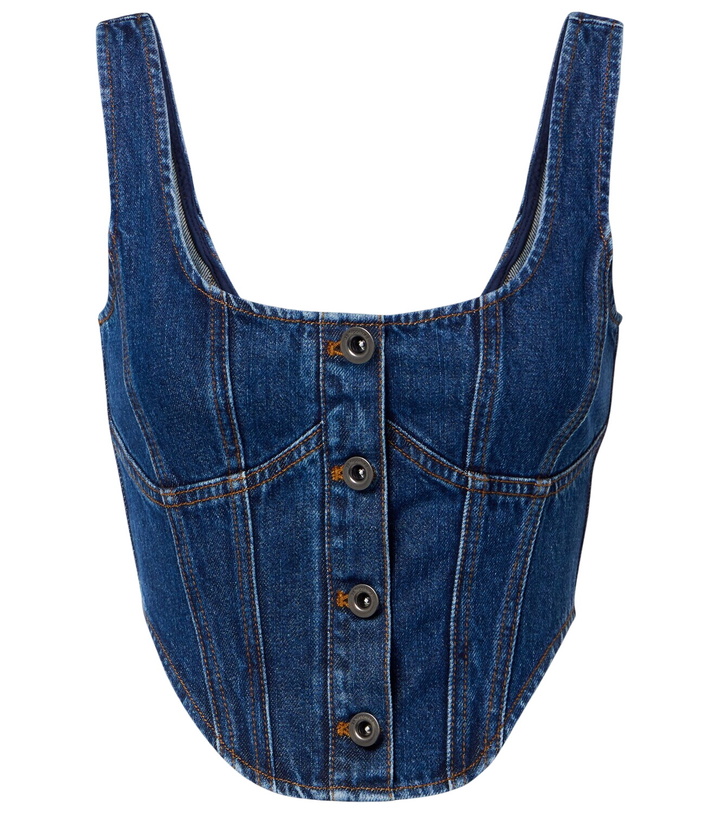Photo: Self-Portrait Embellished denim crop top