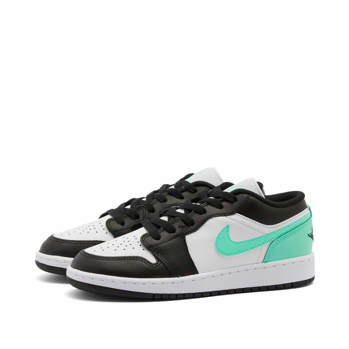 Photo: Air Jordan 1 Low GS Sneakers in White/Black/Green Glow