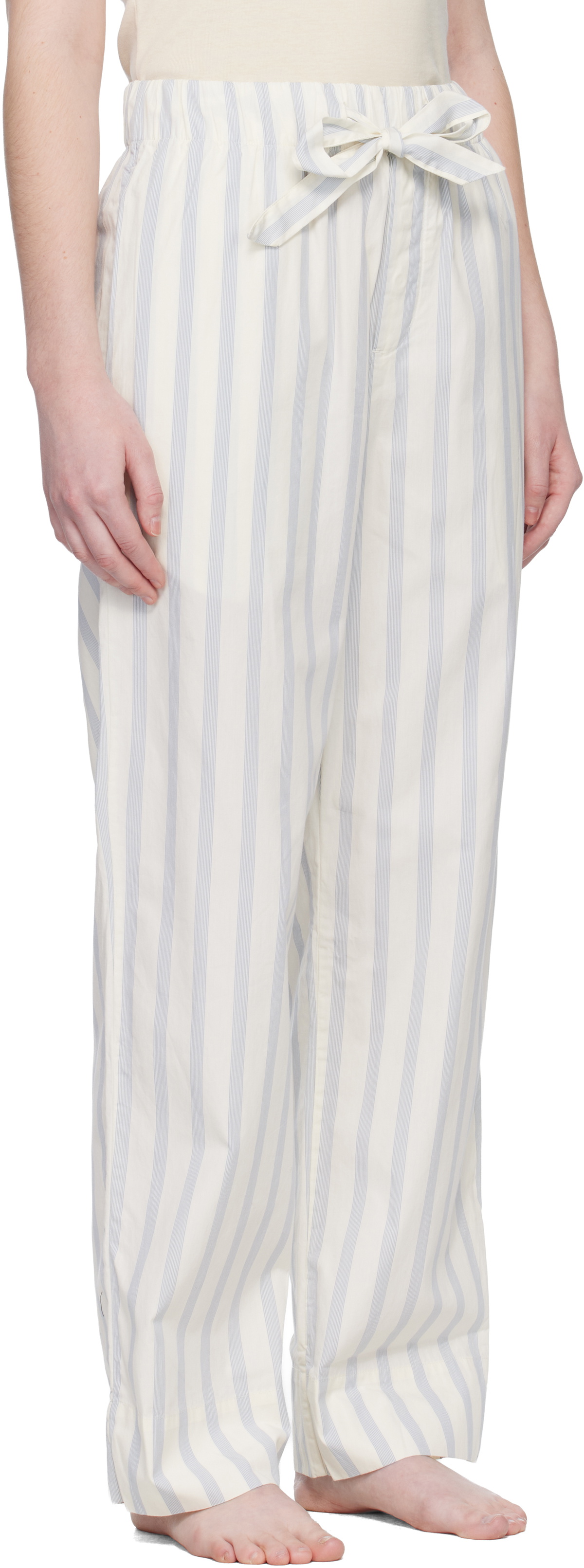 Tekla Off-White & Blue Poplin Pyjama Pants
