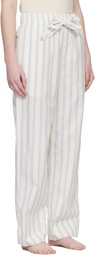 Tekla Off-White & Blue Poplin Pyjama Pants