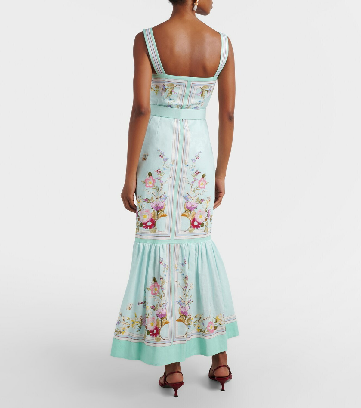 Self-Portrait Belted floral linen midi dress