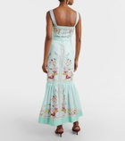 Self-Portrait Belted floral linen midi dress