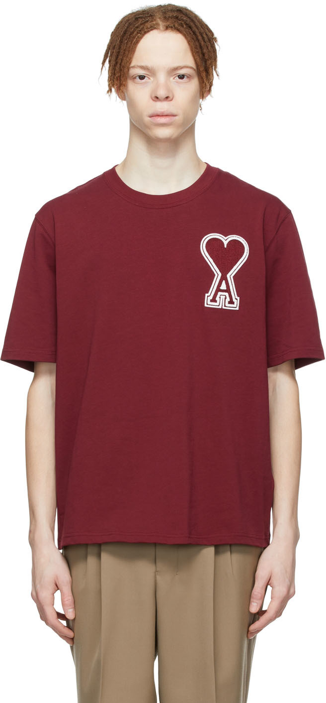 AMI Alexandre Mattiussi SSENSE Exclusive Burgundy Ami de Cœur T-Shirt ...