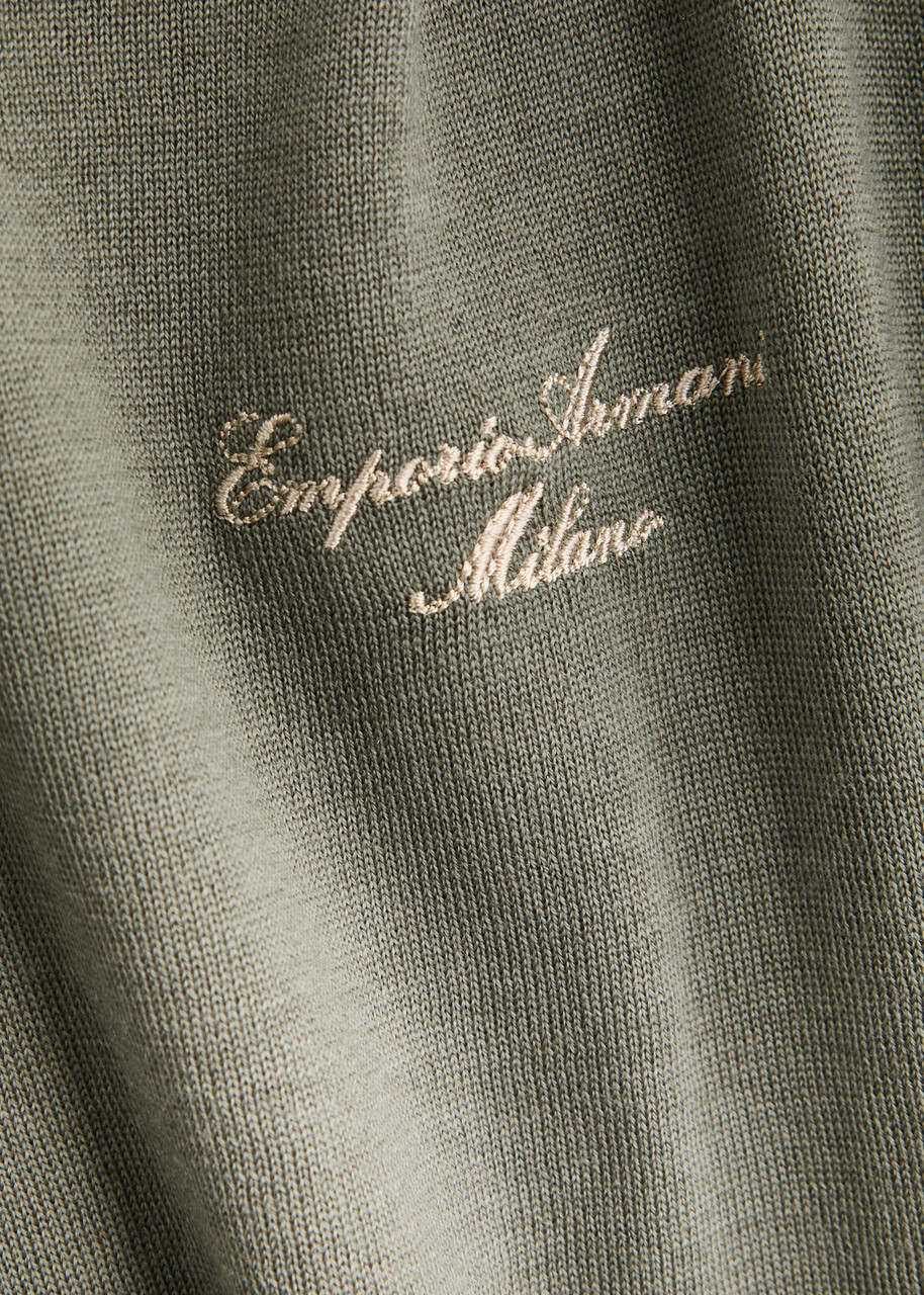 Emporio Armani Logo-embroidered Wool Jumper Green
