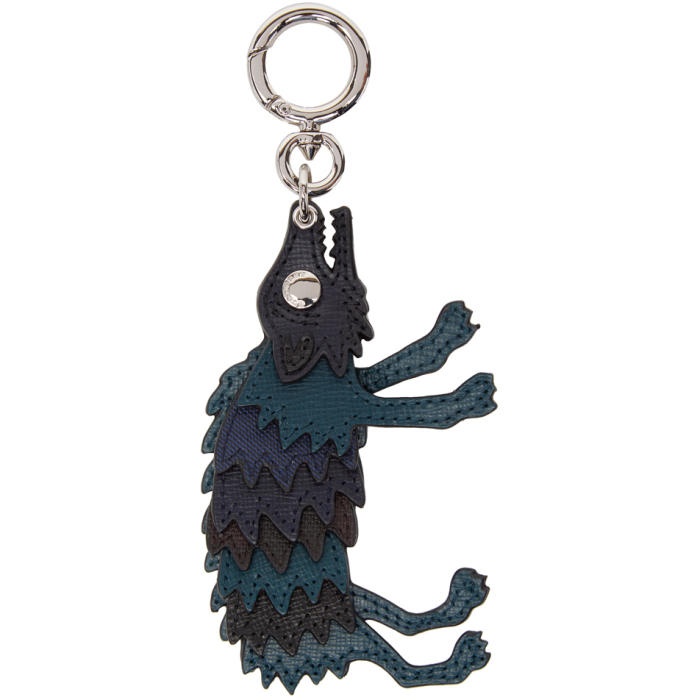 Burberry Beasts Leather Key Ring In Dark Navy