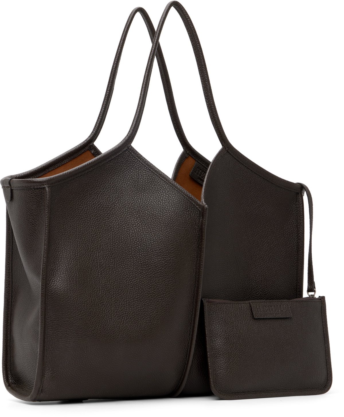 HEREU Brown Calella Squared Medium Grainy Tote