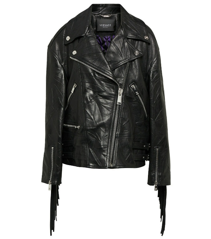 Photo: Versace Fringed leather biker jacket