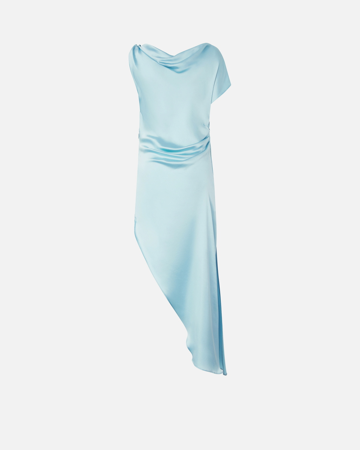 Pinko Asymmetric Special Occasion Midi Dress In Satin Crystal Blue