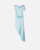 Pinko Asymmetric Special Occasion Midi Dress In Satin Crystal Blue