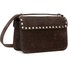 Valentino Garavani Brown Rockstud Small Shoulder Suede Bag