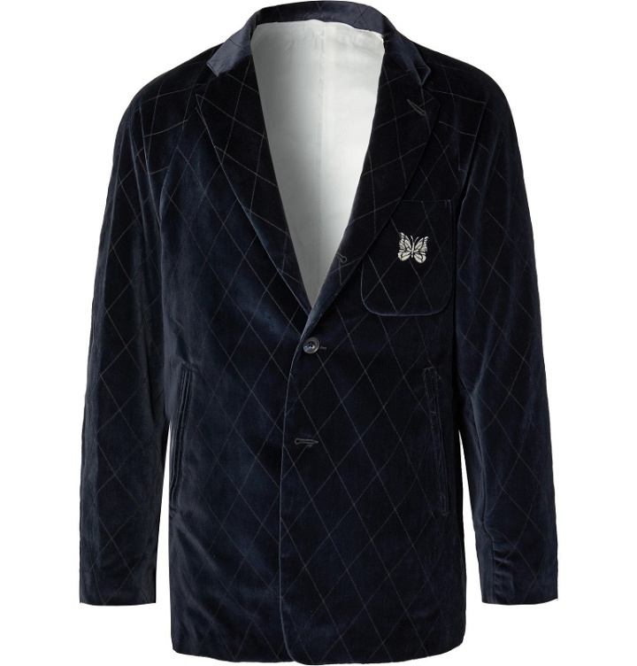 Photo: Needles - Navy Embroidered Velvet Suit Jacket - Blue