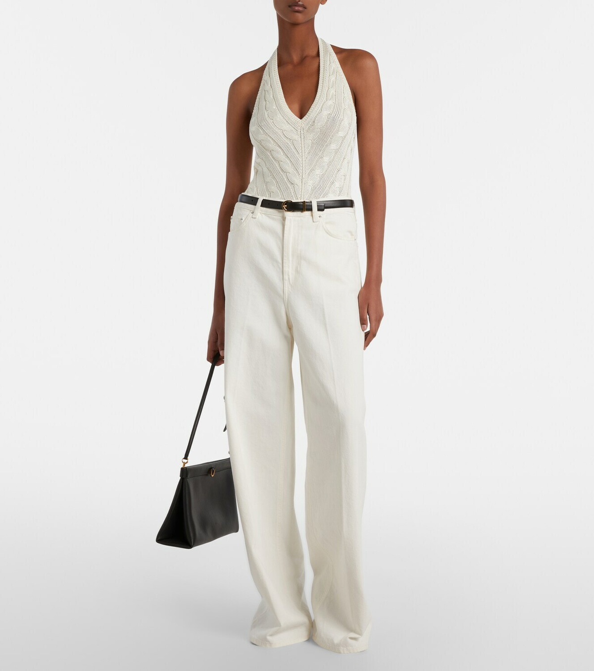 Ralph Lauren Collection Cable-knit halterneck silk top