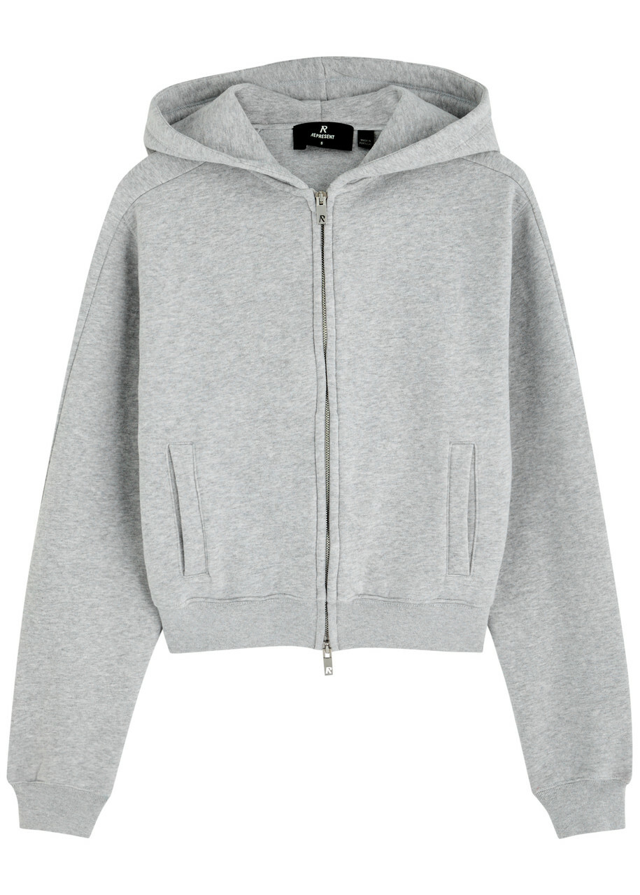 Represent Owners Club Cropped Hooded Cotton Sweatshirt Light Grey