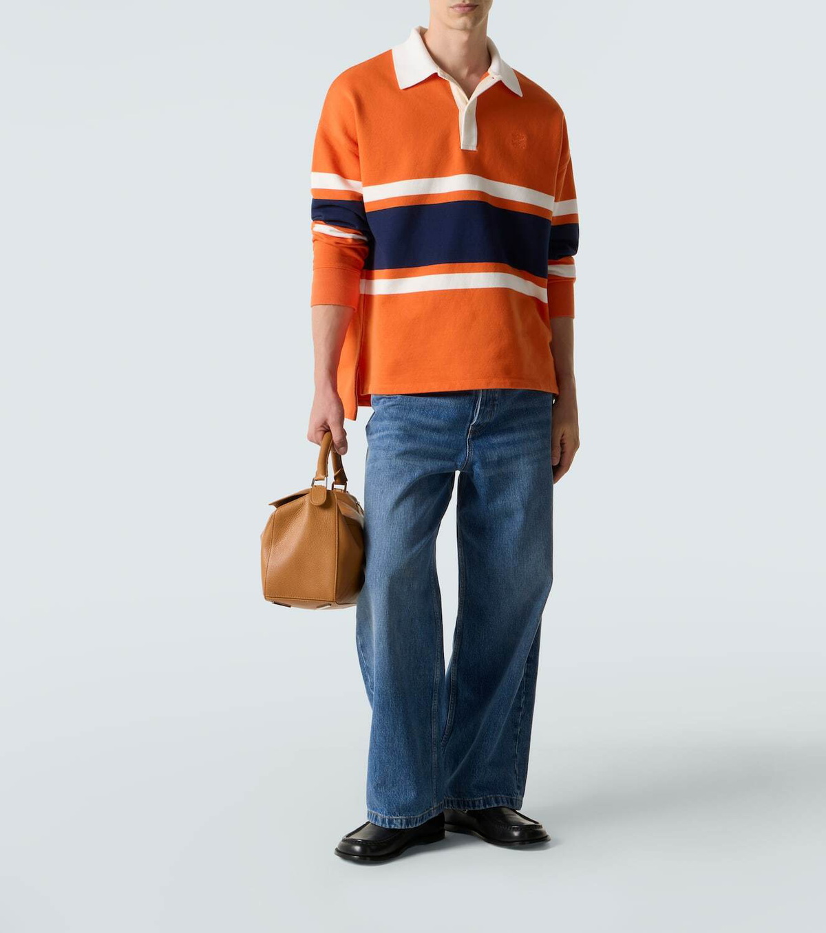 Loewe Striped cotton fleece polo sweater