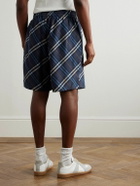 Burberry - Straight-Leg Checked Mulberry Silk-Satin Shorts - Blue