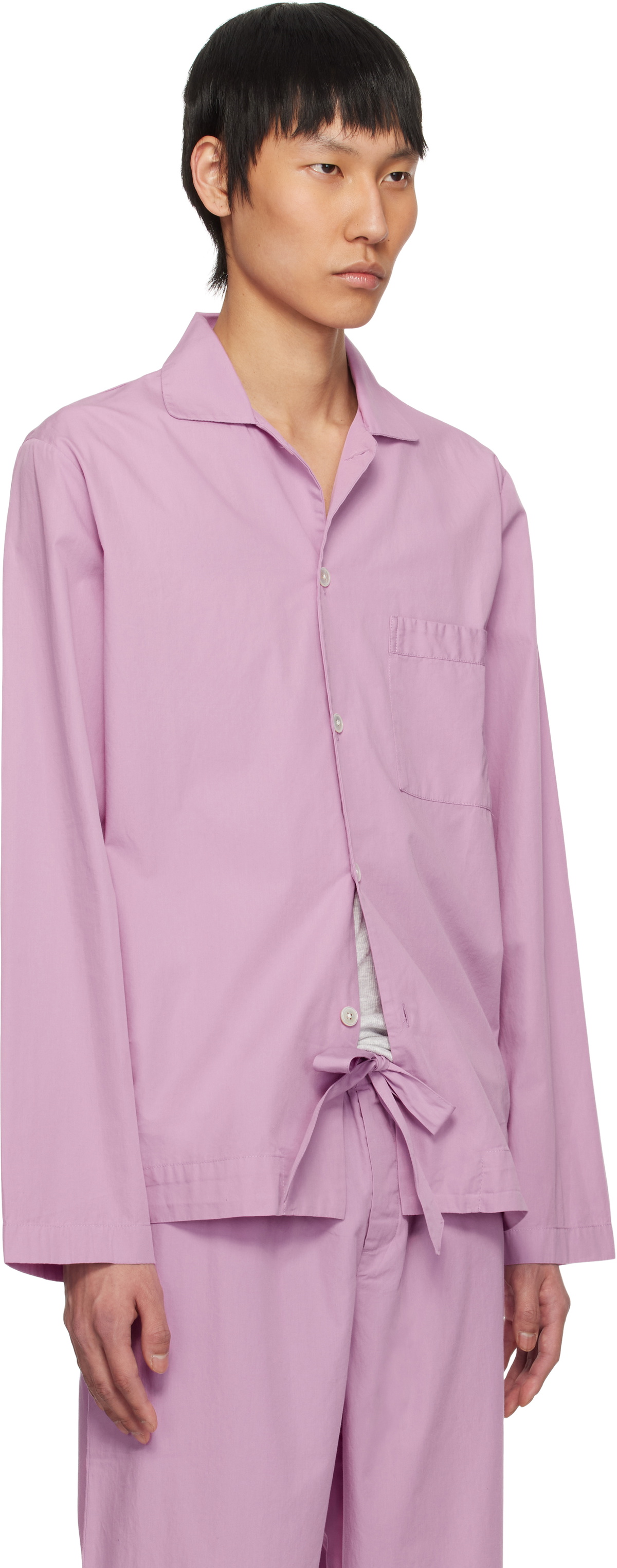 Tekla Purple Poplin Long-Sleeved Pyjama Shirt