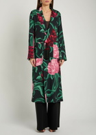 LA Double J Duster Floral-print Sablé Satin Coat Beige
