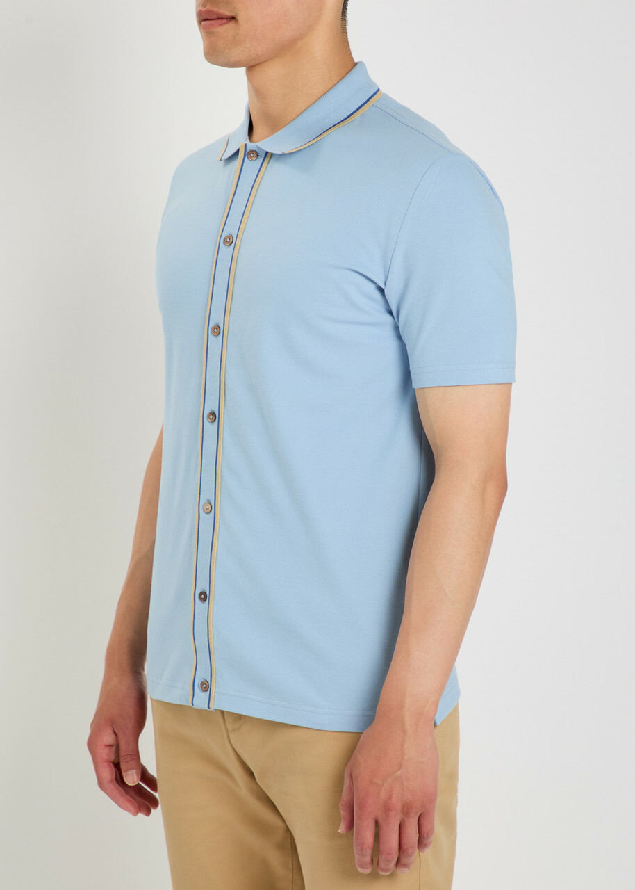 PS Paul Smith Striped-trim Cotton-blend Shirt Blue