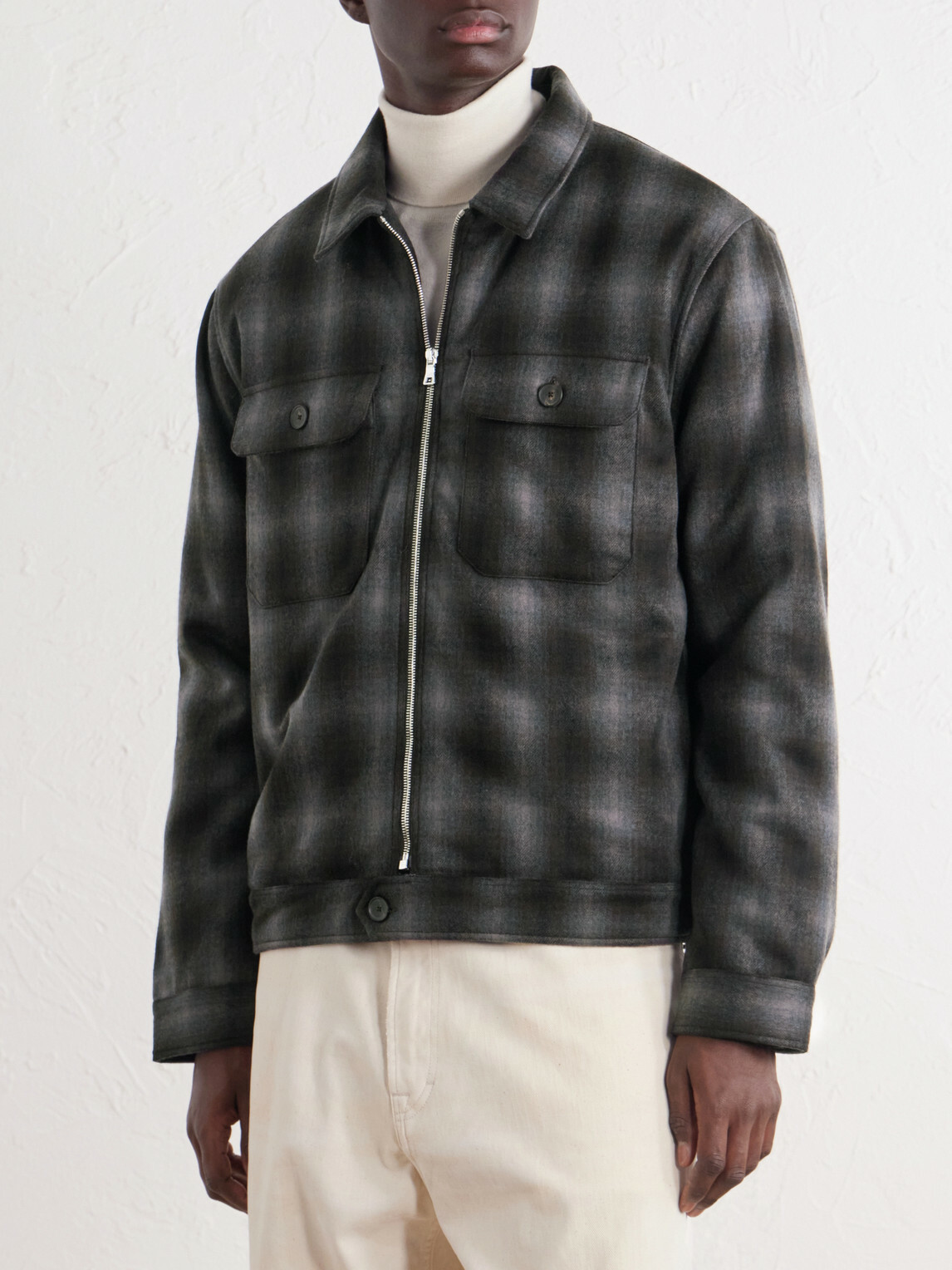 Mr P. - Checked Virgin Wool Zip-Up Jacket - Brown