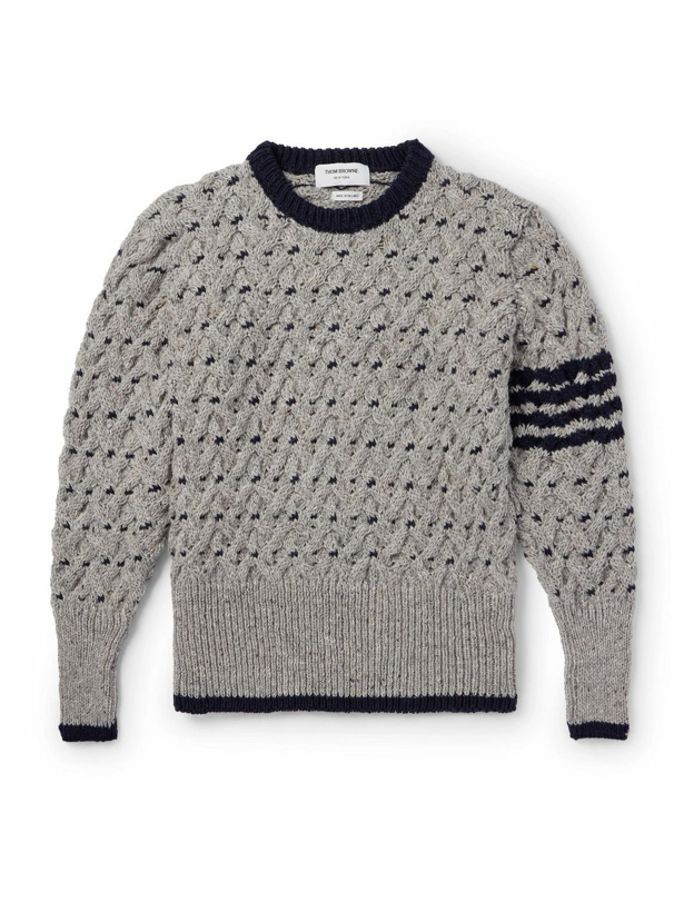 Photo: Thom Browne - Slim-Fit Striped Cable-Knit Wool and Mohair-Blend Sweater - Gray