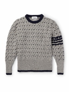 Thom Browne - Slim-Fit Striped Cable-Knit Wool and Mohair-Blend Sweater - Gray