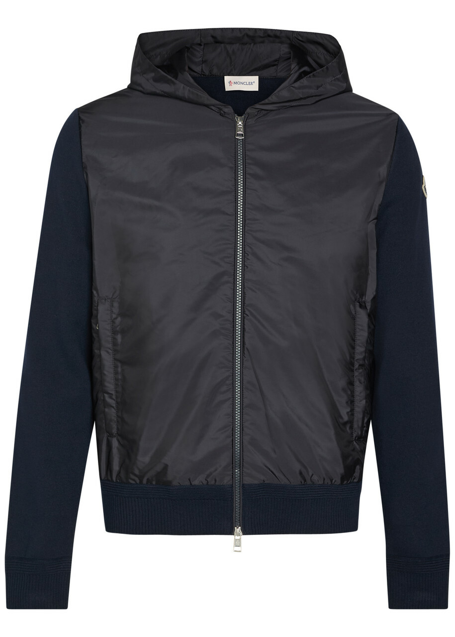 Moncler Logo-appliquéd Hooded Shell and Cotton-blend Jacket Blue