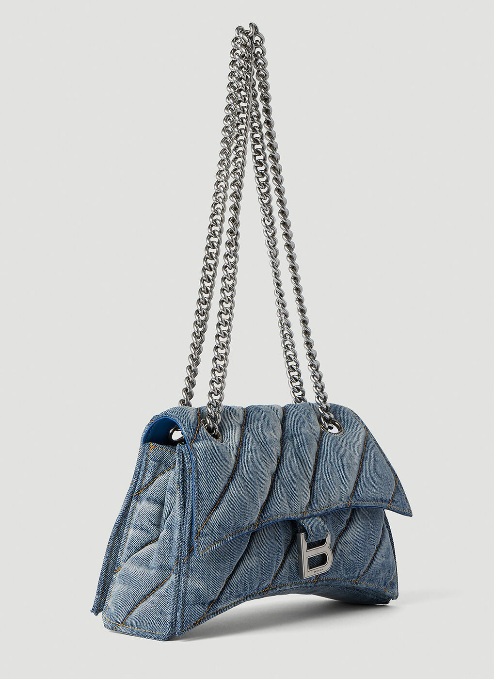 Balenciaga - Denim Crush Quilted Shoulder Bag in Light Blue