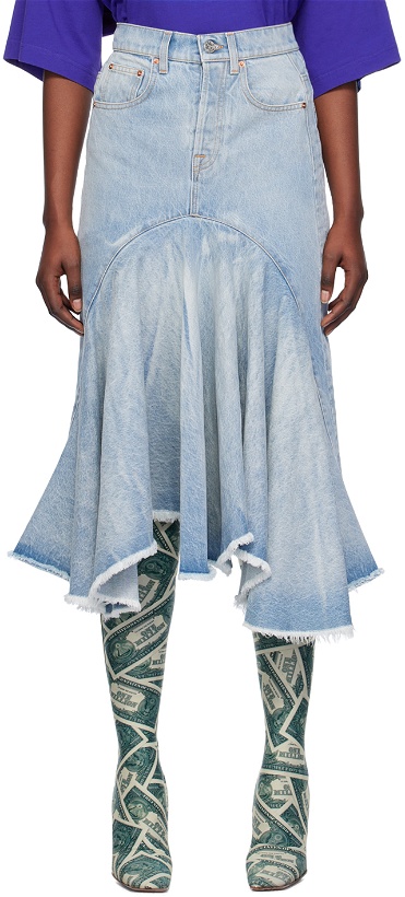 Photo: VETEMENTS Blue Flared Denim Midi Skirt