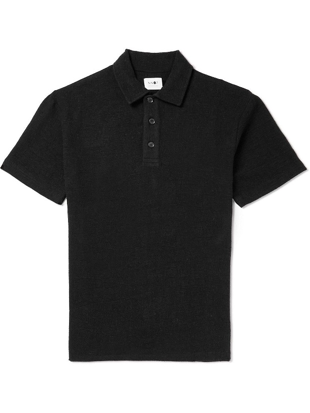 Photo: NN07 - Joey Oversized Linen Bouclé-Gauze Polo Shirt - Black