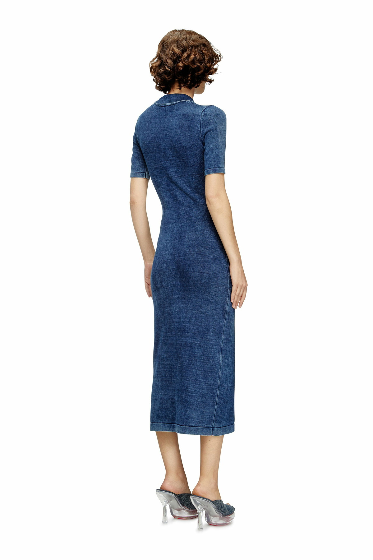 Diesel Polo midi dress in denim-effect knit - Dresses Womens in Blue