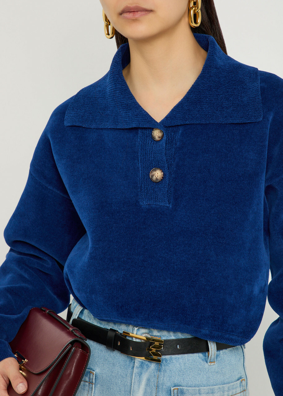Victoria Beckham Chenille Knit Polo Jumper Navy