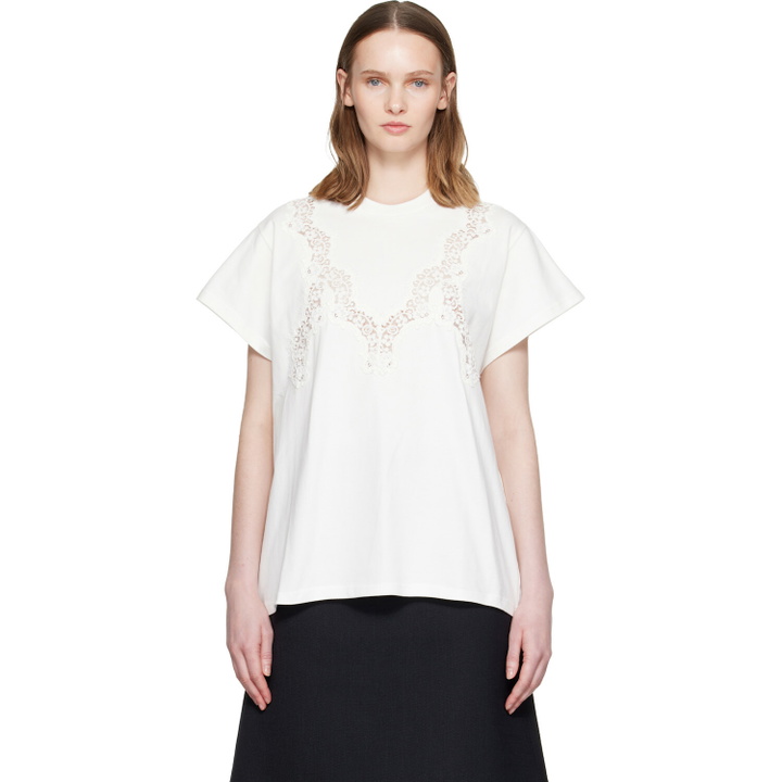 Photo: Stella McCartney White Lace Mix Washed Jersey Cotton T-shirt