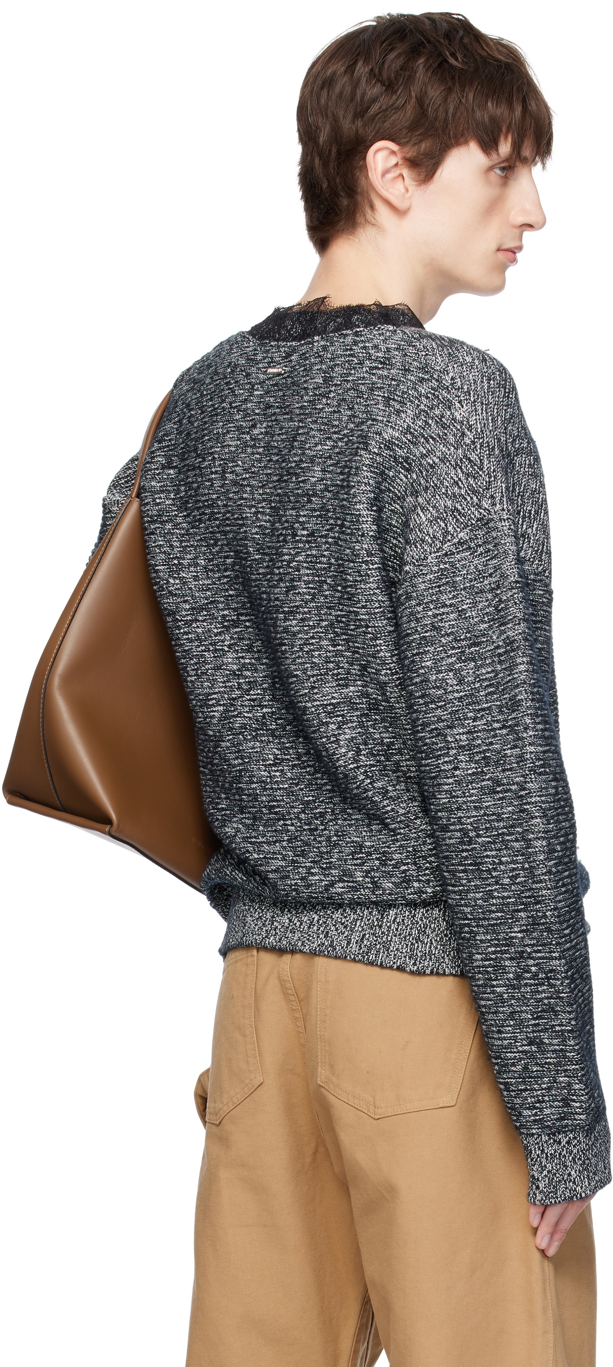 JW Anderson Black V-Neck Lace Trim Sweater
