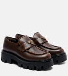 Prada Logo leather platform loafers