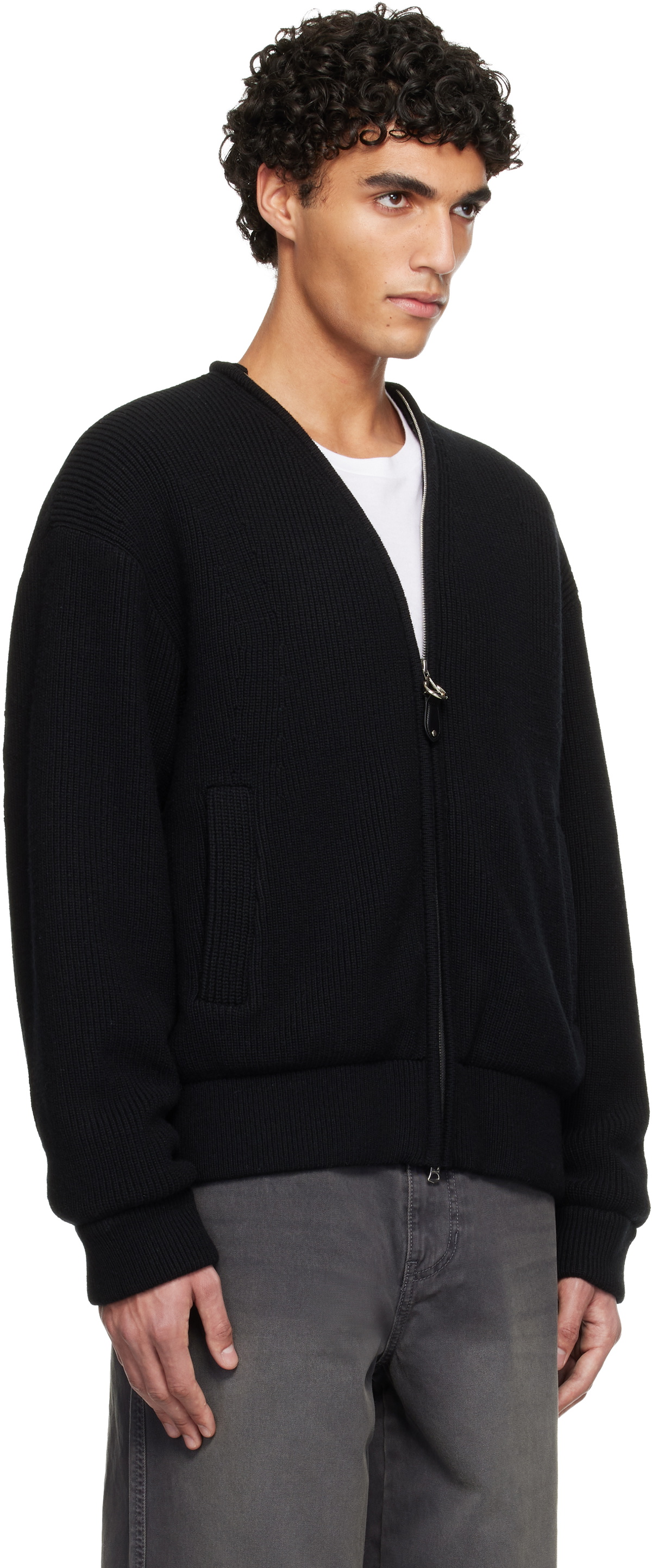 Solid Homme Black Wool Cashmere Knit Zip-Up Jacket