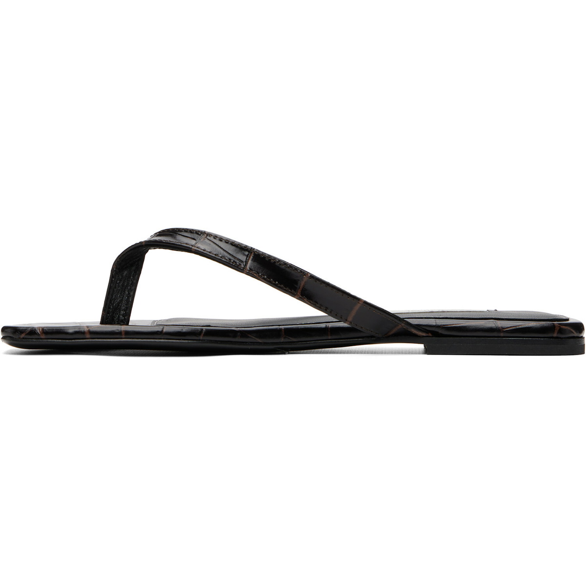 TOTEME Brown Croco-Embossed Flip-Flops