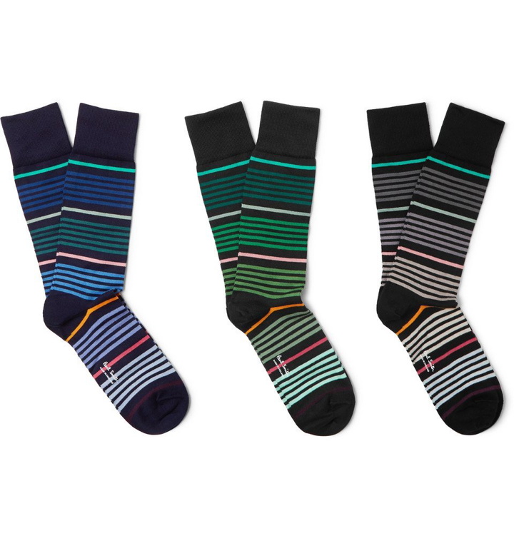 Photo: Paul Smith - Three-Pack Striped Stretch Cotton-Blend Socks - Men - Multi