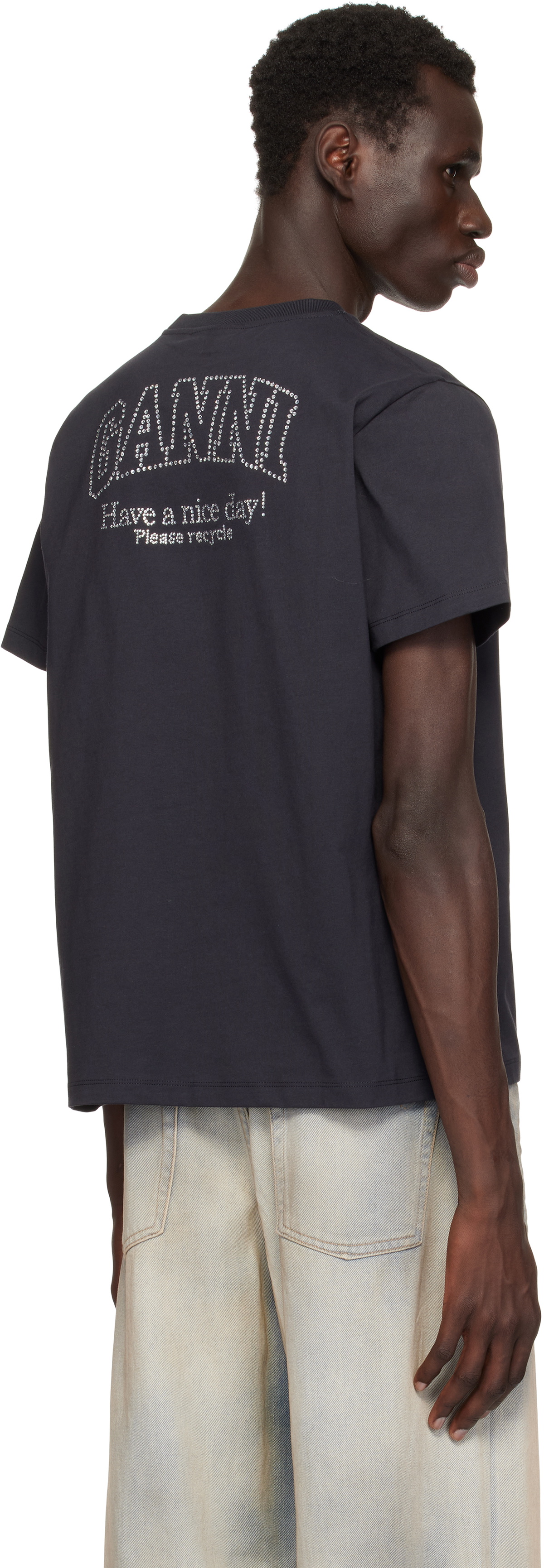 GANNI Black Relaxed Rhinestone T-shirt