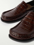 LOEWE - Campo Collapsible-Heel Croc-Effect Leather Loafers - Brown