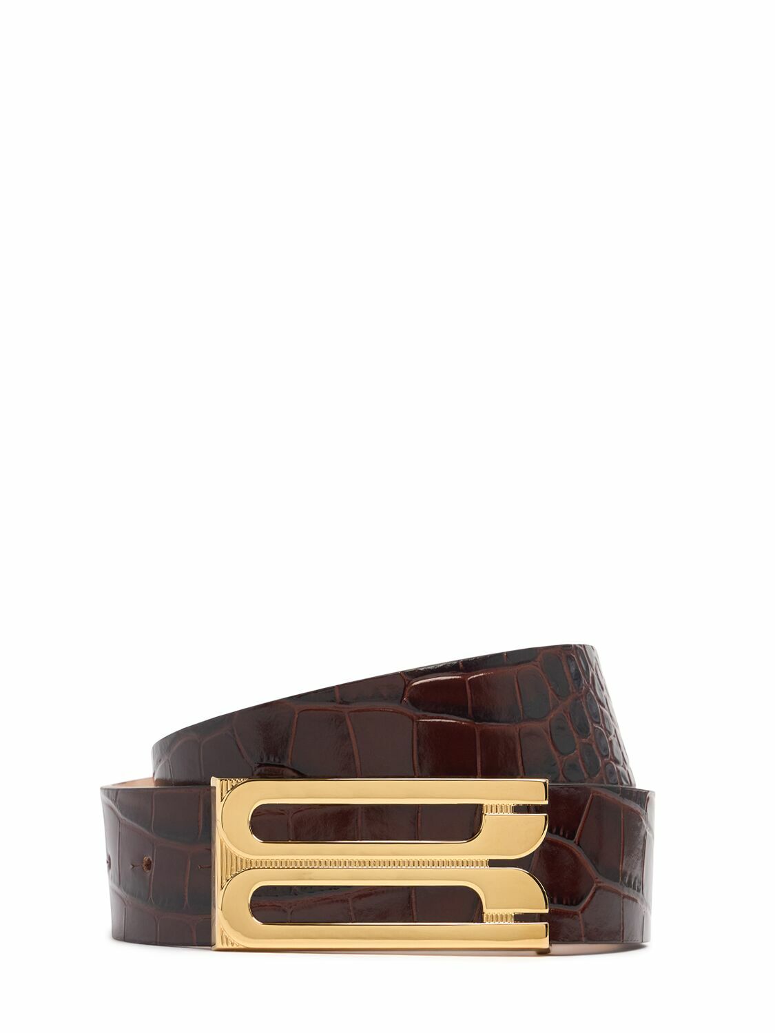 Victoria Beckham Burgundy embossed Croc effect B logo Frame belt S Jumbo Dorian Belt In Burgundy Croc Embossed Calf Leather  main image 2