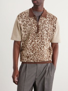 Beams Plus - Leopard-Jacquard Cotton-Blend Half-Zip Polo Shirt - Neutrals