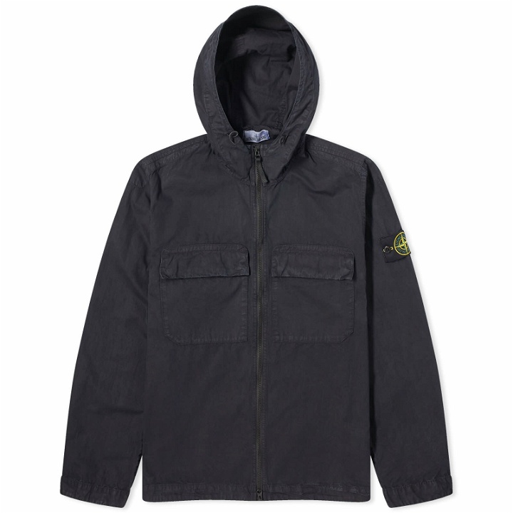 Photo: Stone Island Men's Brushed Cotton Canvas Hooded Overshirt in Navy